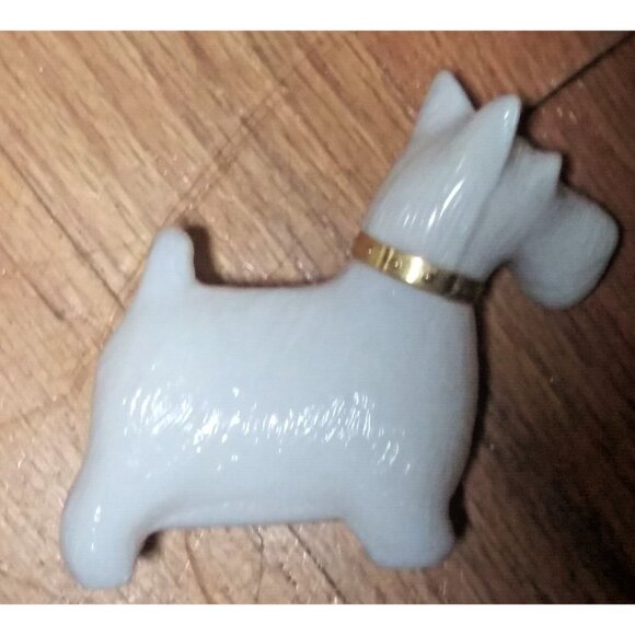 Vintage Scottish Terrier Dog Cologne Bottle Avon EMPTY Milk Glass gold trim EUC - Picture 2 of 5
